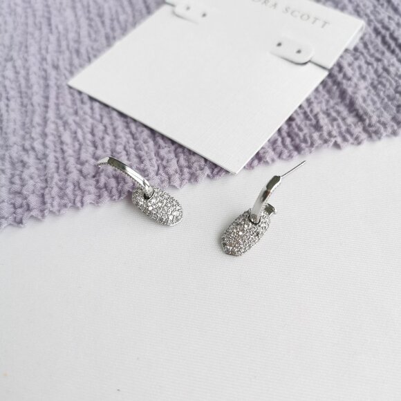 Kendra Scott Bailey Silver Pave Earrings White CZ - Picture 3 of 3